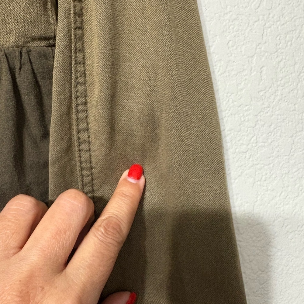 Anthropologie Military Style Olive Jacket with Peplum Hem, Beaded, Cotton/Linen - Picture 11 of 15